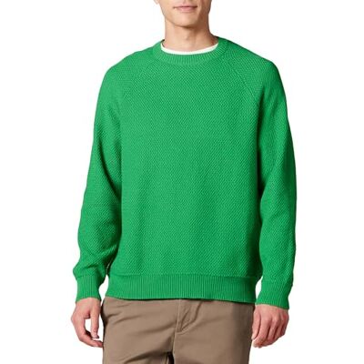 Amazon Herren Oversize-Pullover mit Rundhalsausschnitt aus strukturierter Baumwolle, Grün, S Amazon Herren Oversize-Pullover mit Rundhalsausschnitt aus strukturierter Baumwolle, Grün, S