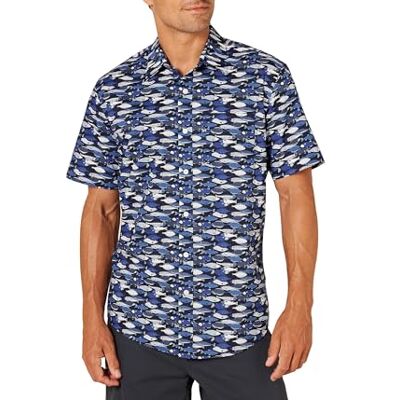 Amazon Herren Kurzärmeliges Sommerhemd mit Aufdruck, Normale Passform, Blau Fisch, XXL Amazon Herren Kurzärmeliges Sommerhemd mit Aufdruck, Normale Passform, Blau Fisch, XXL
