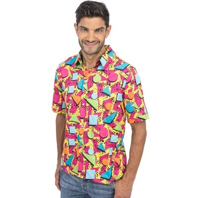Chaks 90er Jahre Hemd Herren, Buntes Retro Kurzarmhemd Chaks 90er Jahre Hemd Herren, Buntes Retro Kurzarmhemd