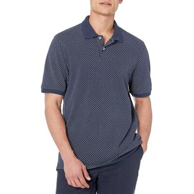 Amazon Herren-Poloshirt aus Baumwollpiqué, Normale Passform (erhältlich in Big & Tall), Marineblau mit weißen Punkten, Größe XS Amazon Herren-Poloshirt aus Baumwollpiqué, Normale Passform (erhältlich in Big & Tall), Marineblau mit weißen Punkten, Größe XS
