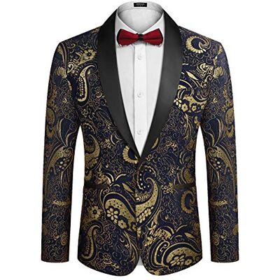 COOFANDY Herren Floral Smoking Jacke Luxus Bestickter Anzug Hochzeit Blazer Abendessen Smoking für Party, schwarz, L COOFANDY Herren Floral Smoking Jacke Luxus Bestickter Anzug Hochzeit Blazer Abendessen Smoking für Party, schwarz, L