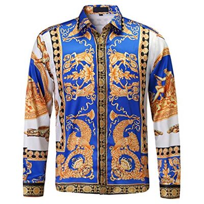 GSBOGOSSE Herren Luxus-Marke Bedrucktes Seidenähnliches Satin Button-Down-Kleid Hemd für Party Abschlussball Langarm Slim Fit Floral Nachtclub Hemd, Mehrfarbig13, L GSBOGOSSE Herren Luxus-Marke Bedrucktes Seidenähnliches Satin Button-Down-Kleid Hemd für Party Abschlussball Langarm Slim Fit Floral Nachtclub Hemd, Mehrfarbig13, L