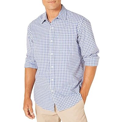 Amazon Herren Langärmeliges Business Hemd aus Popeline, Normale Passform, Blau Checks, XL Amazon Herren Langärmeliges Business Hemd aus Popeline, Normale Passform, Blau Checks, XL