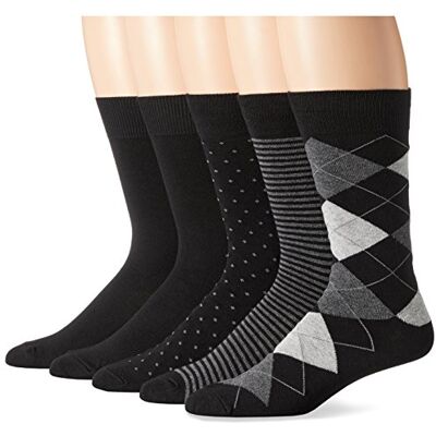 Amazon Herren Bequeme Gemusterte Kleidersocken, 5 Paar, Schwarz/Punkte/Kariert/Streifen, 48-48 Amazon Herren Bequeme Gemusterte Kleidersocken, 5 Paar, Schwarz/Punkte/Kariert/Streifen, 48-48