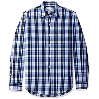Amazon Herren Langärmeliges Business Hemd aus Popeline Schmale Passform, Blau Dunkelgrau Karomuster, XL Amazon Herren Langärmeliges Business Hemd aus Popeline Schmale Passform, Blau Dunkelgrau Karomuster, XL