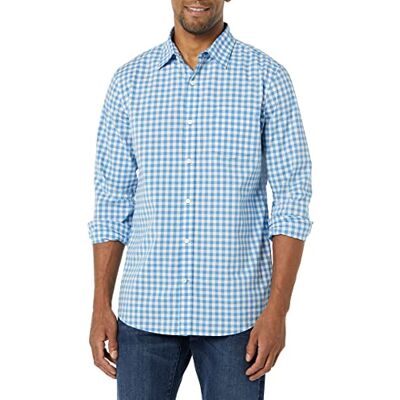Amazon Herren Langärmeliges Hemd Aus Stretch-Popeline Mit Schlanker Passform, Hellblau Weiß Vichy-Muster, XS Amazon Herren Langärmeliges Hemd Aus Stretch-Popeline Mit Schlanker Passform, Hellblau Weiß Vichy-Muster, XS