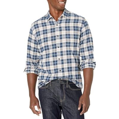 Amazon Men's Regular-Fit Long-Sleeve Plaid Flannel Shirt, Blue/White Plaid, XX-Large Amazon Men's Regular-Fit Long-Sleeve Plaid Flannel Shirt, Blue/White Plaid, XX-Large