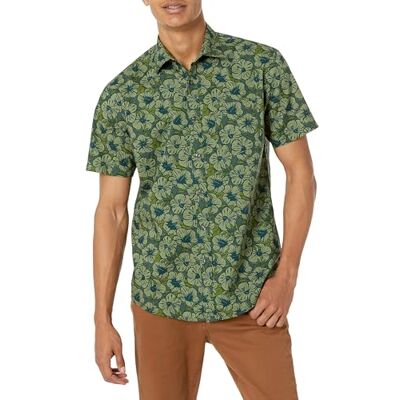 Amazon Herren Kurzärmeliges Sommerhemd mit Aufdruck, Normale Passform, Olivgrün Blumen, XS Amazon Herren Kurzärmeliges Sommerhemd mit Aufdruck, Normale Passform, Olivgrün Blumen, XS