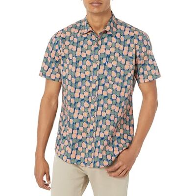 Amazon Herren Kurzärmeliges Sommerhemd mit Aufdruck, Normale Passform, Marineblau Pfirsich Ananasaufdruck, M Amazon Herren Kurzärmeliges Sommerhemd mit Aufdruck, Normale Passform, Marineblau Pfirsich Ananasaufdruck, M