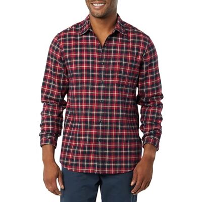Amazon Herren-Flanellhemd, schmale Passform, langärmelig, Knopfleiste, kariert, Dunkelrot kariert, Größe S Amazon Herren-Flanellhemd, schmale Passform, langärmelig, Knopfleiste, kariert, Dunkelrot kariert, Größe S