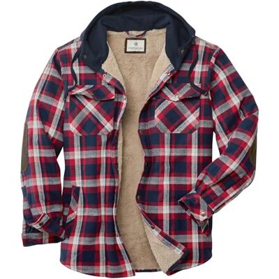 Legendary Whitetails Herrenjacke mit Kapuze, mit Berberstoff gefüttert, für Camping, Nacht, Flanell, Hemdjacke, L Legendary Whitetails Herrenjacke mit Kapuze, mit Berberstoff gefüttert, für Camping, Nacht, Flanell, Hemdjacke, L