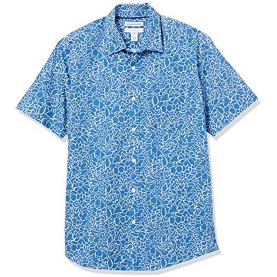 Amazon Herren Kurzärmeliges Hemd aus Popeline, Normale Passform, Marineblau Floral, S Amazon Herren Kurzärmeliges Hemd aus Popeline, Normale Passform, Marineblau Floral, S