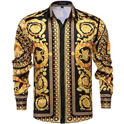 GSBOGOSSE Herren Luxus-Marke Bedrucktes Seidenähnliches Satin Button-Down-Kleid Hemd für Party Abschlussball Langarm Slim Fit Floral Nachtclub Hemd, mehrfarbig23, L GSBOGOSSE Herren Luxus-Marke Bedrucktes Seidenähnliches Satin Button-Down-Kleid Hemd für Party Abschlussball Langarm Slim Fit Floral Nachtclub Hemd, mehrfarbig23, L