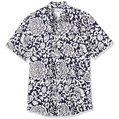 Amazon Herren Kurzärmeliges Hemd aus Popeline, Normale Passform, Schwarz Weiß Floral, XL Amazon Herren Kurzärmeliges Hemd aus Popeline, Normale Passform, Schwarz Weiß Floral, XL