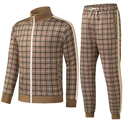 W JIANWANG Herren Casual Trainingsanzüge Langarm Jogginganzüge Sweatsuit Sets Trainingsjacken und Hosen 2-teiliges Outfit, 2101-braun, Large W JIANWANG Herren Casual Trainingsanzüge Langarm Jogginganzüge Sweatsuit Sets Trainingsjacken und Hosen 2-teiliges Outfit, 2101-braun, Large
