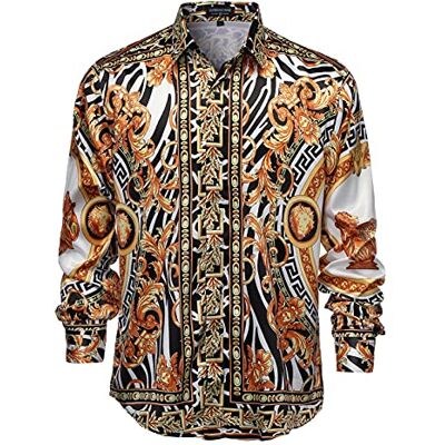 GSBOGOSSE Herren Luxus-Marke Bedrucktes Seidenähnliches Satin Button-Down-Kleid Hemd für Party Abschlussball Langarm Slim Fit Floral Nachtclub Hemd, mehrfarbig14, Mittel GSBOGOSSE Herren Luxus-Marke Bedrucktes Seidenähnliches Satin Button-Down-Kleid Hemd für Party Abschlussball Langarm Slim Fit Floral Nachtclub Hemd, mehrfarbig14, Mittel