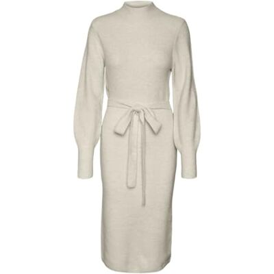 VERO MODA Damen VMPIPPA LS Highneck Dress GA Boo Kleid, Birch/Detail:Melange, X-Small VERO MODA Damen VMPIPPA LS Highneck Dress GA Boo Kleid, Birch/Detail:Melange, X-Small