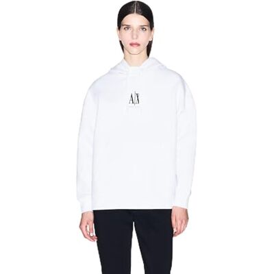 Armani Exchange Damen Icon Project Embroidered Logo Hooded Sweatshirt, Optic White, M Armani Exchange Damen Icon Project Embroidered Logo Hooded Sweatshirt, Optic White, M