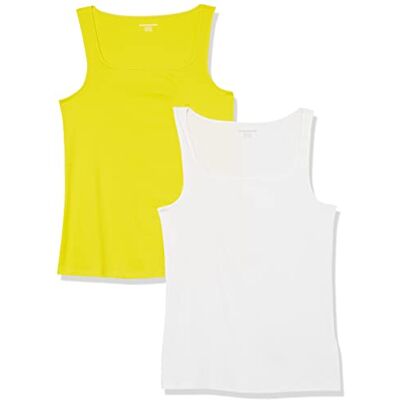 Amazon Damen Schmal Geschnittenes Tanktop Mit Quadratischem Ausschnitt, 2er-Pack, Weiß/Zitronengelb, XXL Amazon Damen Schmal Geschnittenes Tanktop Mit Quadratischem Ausschnitt, 2er-Pack, Weiß/Zitronengelb, XXL