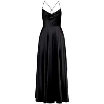 Vera Mont Damen Abendkleid mit Wasserfallausschnitt Schwarz,34 Vera Mont Damen Abendkleid mit Wasserfallausschnitt Schwarz,34
