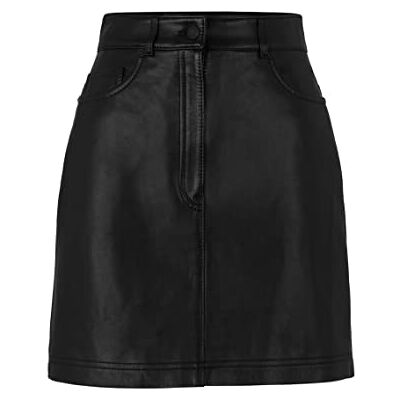 HUGO Damen Lusila A-Linien-Minirock aus Leder mit rotem Logo-Aufnäher Schwarz XS HUGO Damen Lusila A-Linien-Minirock aus Leder mit rotem Logo-Aufnäher Schwarz XS