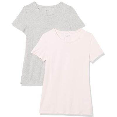 Amazon Damen T-Shirt mit kurzen Ärmeln und Rundhalsausschnitt in normaler Passform, 2er-Pack, Hellgrau Meliert/Hellrosa, 3XL-4XL Amazon Damen T-Shirt mit kurzen Ärmeln und Rundhalsausschnitt in normaler Passform, 2er-Pack, Hellgrau Meliert/Hellrosa, 3XL-4XL