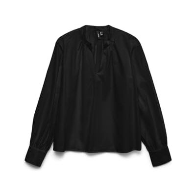 VERO MODA Damen Vmfanni Ls V-Neck Top WVN Ga Noos, Black, M VERO MODA Damen Vmfanni Ls V-Neck Top WVN Ga Noos, Black, M