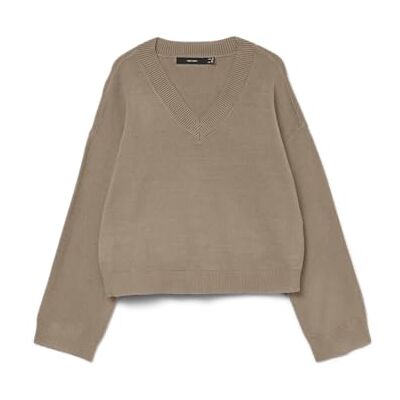 VERO MODA Damen Vmgold Art Ls V-Neck Pullover, Silver Mink, M VERO MODA Damen Vmgold Art Ls V-Neck Pullover, Silver Mink, M