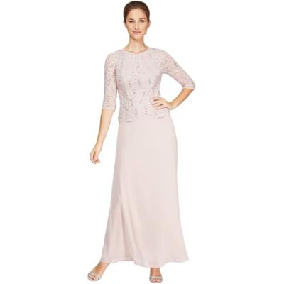 Alex Evenings Damen 3/4-ärmel, Stretch-Spitze, Mieder, Einteilig, für die Brautmutter Kleid für besondere Anlässe, Rosa-Shell Pink, 42 Alex Evenings Damen 3/4-ärmel, Stretch-Spitze, Mieder, Einteilig, für die Brautmutter Kleid für besondere Anlässe, Rosa-Shell Pink, 42
