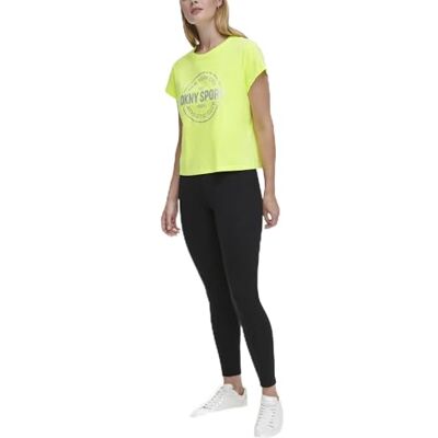 DKNY Women's Metallic Athletic Mesh Shirt, Zest, Small DKNY Women's Metallic Athletic Mesh Shirt, Zest, Small