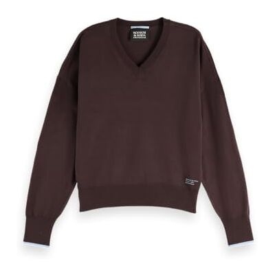Scotch & Soda Damen Pullover V-Ausschnitt Relaxed Pullover Sweater, Chocolate U290, XL Scotch & Soda Damen Pullover V-Ausschnitt Relaxed Pullover Sweater, Chocolate U290, XL