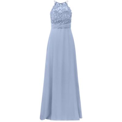 Apart Damen Chiffon Spitze langes Abendkleid, Neckholder Hochzeitskleid, stylischer schmaler Cut-Out im Rücken, ärmelloses Partykleid, Nackenträger, Reißverschluss in der hinteren Mitte, Rauchblau Apart Damen Chiffon Spitze langes Abendkleid, Neckholder Hochzeitskleid, stylischer schmaler Cut-Out im Rücken, ärmelloses Partykleid, Nackenträger, Reißverschluss in der hinteren Mitte, Rauchblau