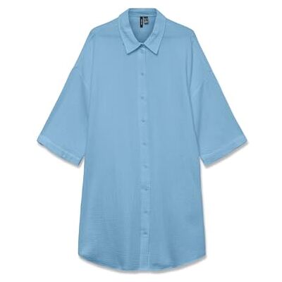 VERO MODA Damen Vmnatali 3/4 Long Overshirt WVN Ga Noos, Airy Blue, Small VERO MODA Damen Vmnatali 3/4 Long Overshirt WVN Ga Noos, Airy Blue, Small