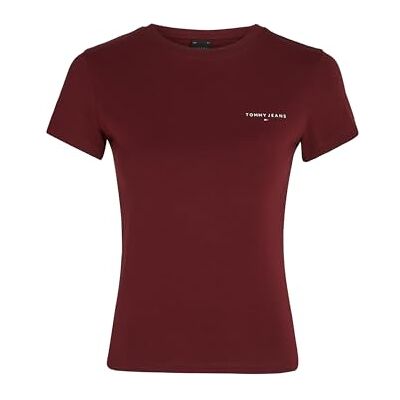 Tommy Jeans Damen T-Shirt Kurzarm Slim Fit Linear Rundhalsausschnitt, Rot (Deep Rouge), XXS Tommy Jeans Damen T-Shirt Kurzarm Slim Fit Linear Rundhalsausschnitt, Rot (Deep Rouge), XXS