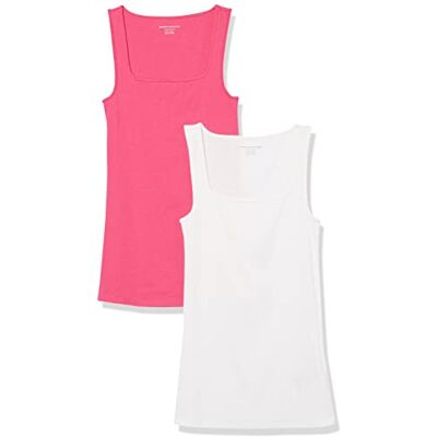 Amazon Damen Schmal Geschnittenes Tanktop Mit Quadratischem Ausschnitt, 2er-Pack, Weiß/Dunkelrosa, XXL Amazon Damen Schmal Geschnittenes Tanktop Mit Quadratischem Ausschnitt, 2er-Pack, Weiß/Dunkelrosa, XXL