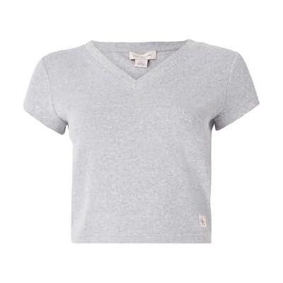 Calvin Damen T-Shirt Kurzarm Woven Label Rib Tee mit V-Ausschnitt, Grau (Bc06 Grey Heather), XL Calvin Damen T-Shirt Kurzarm Woven Label Rib Tee mit V-Ausschnitt, Grau (Bc06 Grey Heather), XL