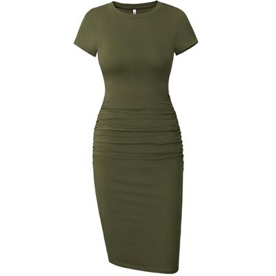 Missufe Damen Bodycon Etuikleid Elegant Knielang Kleider Rüschen Kleid eng (M, Armeegrün) Missufe Damen Bodycon Etuikleid Elegant Knielang Kleider Rüschen Kleid eng (M, Armeegrün)