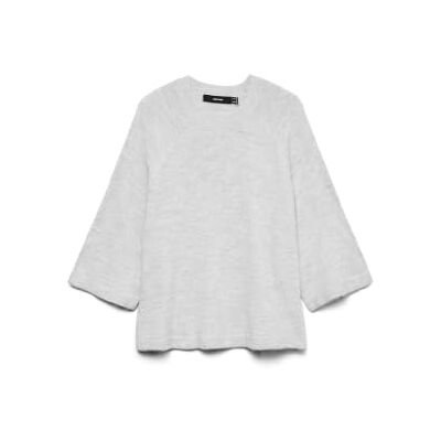 VERO MODA Damen Vmlefile 3/4 O-Neck Pullover Noos, Light Grey Melange, S VERO MODA Damen Vmlefile 3/4 O-Neck Pullover Noos, Light Grey Melange, S
