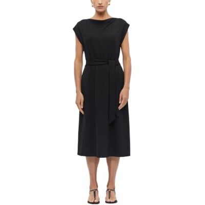 S. Oliver Damen Kleid – Regular Fit, Interlockjersey, Wasserfall-Ausschnitt, ärmellos mit Bindegürtel S. Oliver Damen Kleid – Regular Fit, Interlockjersey, Wasserfall-Ausschnitt, ärmellos mit Bindegürtel