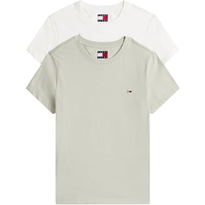 Tommy Jeans Damen 2er Pack T-Shirts Kurzarm mit Rundhalsausschnitt, Mehrfarbig (Ecru/Misty Sage), M Tommy Jeans Damen 2er Pack T-Shirts Kurzarm mit Rundhalsausschnitt, Mehrfarbig (Ecru/Misty Sage), M
