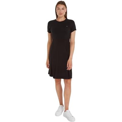 Tommy Hilfiger Damen Kleid Midi Dress Kurzarm, Schwarz (Black), L Tommy Hilfiger Damen Kleid Midi Dress Kurzarm, Schwarz (Black), L