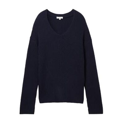 TOM TAILOR Damen RIPP Strickpullover mit V-Ausschnitt, 10668 Sky Captain Blue, S TOM TAILOR Damen RIPP Strickpullover mit V-Ausschnitt, 10668 Sky Captain Blue, S