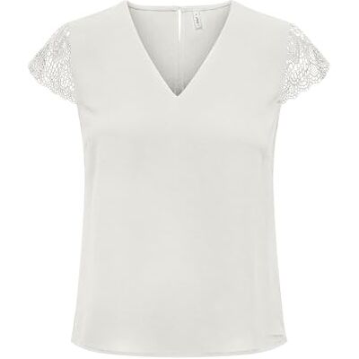 ONLY Damen Onlelva Fr S/S Lace V-Neck Top Cs Ptm, Cloud Dancer, Medium ONLY Damen Onlelva Fr S/S Lace V-Neck Top Cs Ptm, Cloud Dancer, Medium