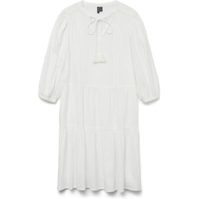 VERO MODA Damen Kurzes Crepe Kleid mit Kordel Midi Dress 3/4 Ärmel Sommerkleid Tunika, Farben:Weiß, Größe:XXL VERO MODA Damen Kurzes Crepe Kleid mit Kordel Midi Dress 3/4 Ärmel Sommerkleid Tunika, Farben:Weiß, Größe:XXL