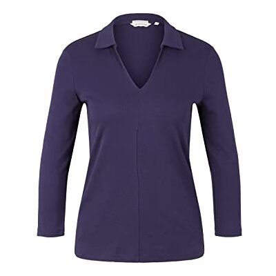 TOM TAILOR Damen 1035399 T-Shirt mit Kragen, 11331 Atlantic Ocean Blue, L TOM TAILOR Damen 1035399 T-Shirt mit Kragen, 11331 Atlantic Ocean Blue, L