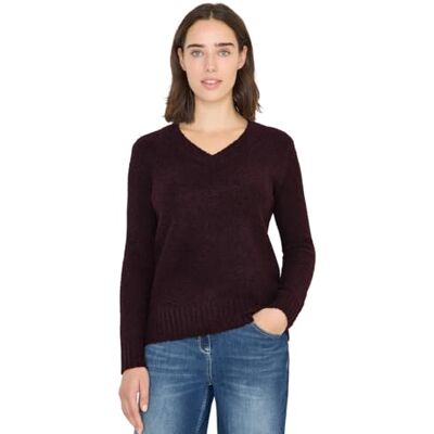 Cecil Bouclé V-Neck Pullover Eggplant red XS Cecil Bouclé V-Neck Pullover Eggplant red XS