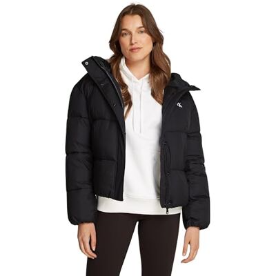 Calvin Damen Pufferjacke Short Hooded Puffer mit Kapuze, Schwarz (Ck Black), XS Calvin Damen Pufferjacke Short Hooded Puffer mit Kapuze, Schwarz (Ck Black), XS