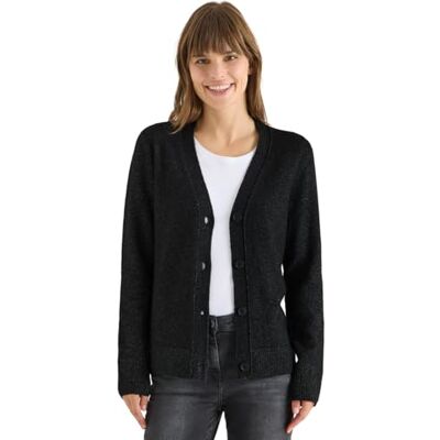 Cecil Softer V-Neck Cardigan Black Melange M Cecil Softer V-Neck Cardigan Black Melange M
