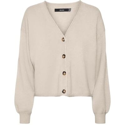 VERO MODA Damen VMGOLD ROLL LS V-Neck Cardigan Strickjacke, Birch, XS VERO MODA Damen VMGOLD ROLL LS V-Neck Cardigan Strickjacke, Birch, XS