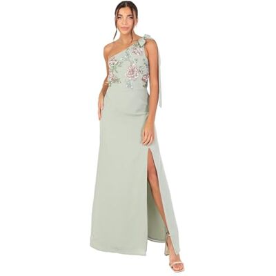 Maya Deluxe Damen Women's Maxi Ladies One Shoulder Sleeveless Floral Embellished Side Split A-line Bridesmaid Wedding Guest Prom Dress, Green Lily, 50 EU Maya Deluxe Damen Women's Maxi Ladies One Shoulder Sleeveless Floral Embellished Side Split A-line Bridesmaid Wedding Guest Prom Dress, Green Lily, 50 EU